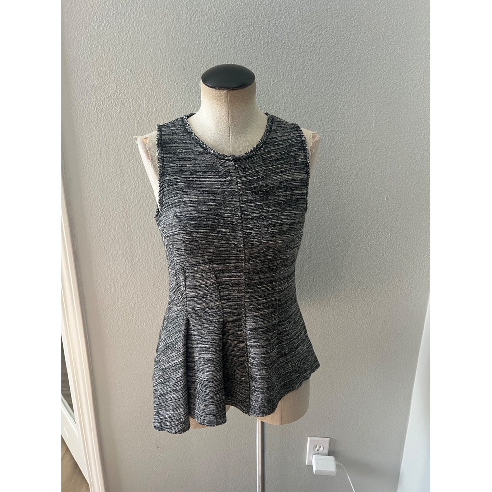 Rachel Roy Women's Small Black Gray Sleeveless Peplum Top Raw Edge Fall 2016
